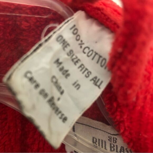 VTG 90s Bill Blass Mens One Size Heavy Terry Cloth Towel Belted Bath Robe Red - Picture 6 of 8